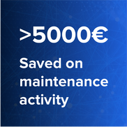 Square banner telling that client saved more than 5000€ on maintenance activity