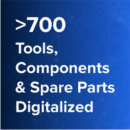 Square banner telling that client digitalized over 700 tools, components and spare parts